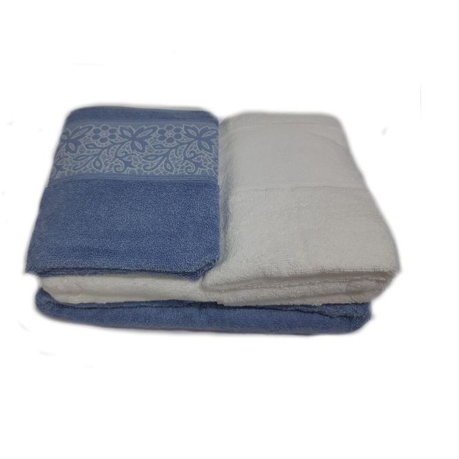 jogo toalhas banho santista 4p platinum azul branco